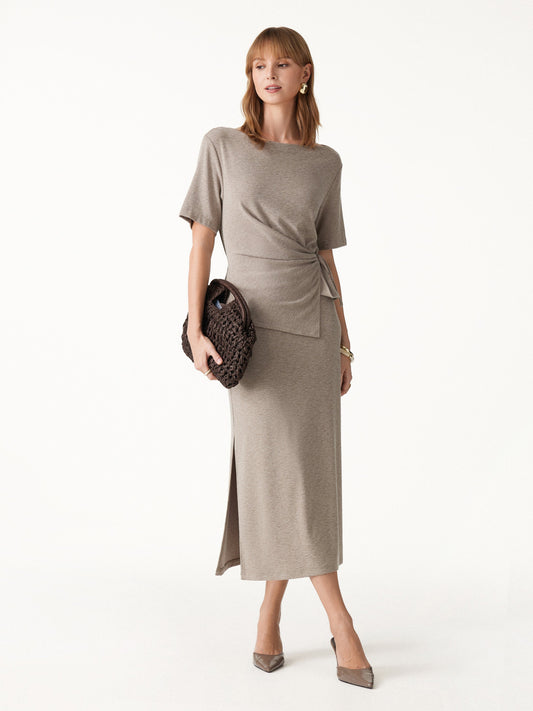 OGLmove Women's Tie-Side Top and Side-Slit Midi Skirt Set