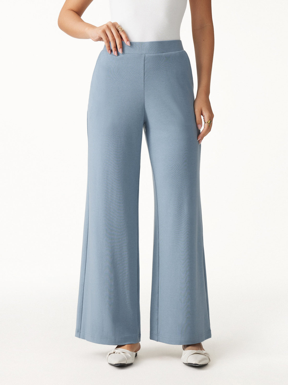 OGLmove Women's Lyocell Wool Mid-Rise Wide-Leg Pull-On Pants with Pockets