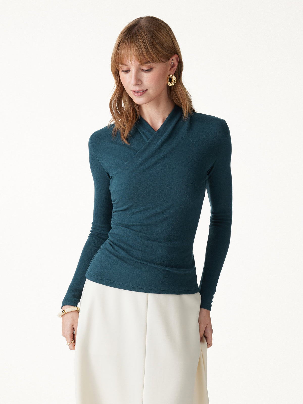 OGLmove Women's Eco-Mousse Surplice Long Sleeve Ruched Top
