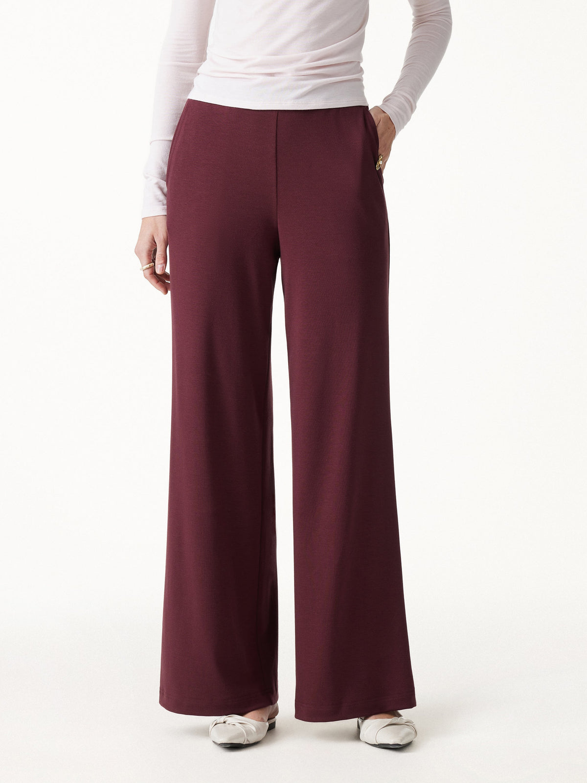 OGLmove Women's Lyocell Wool Mid-Rise Wide-Leg Pull-On Pants with Pockets
