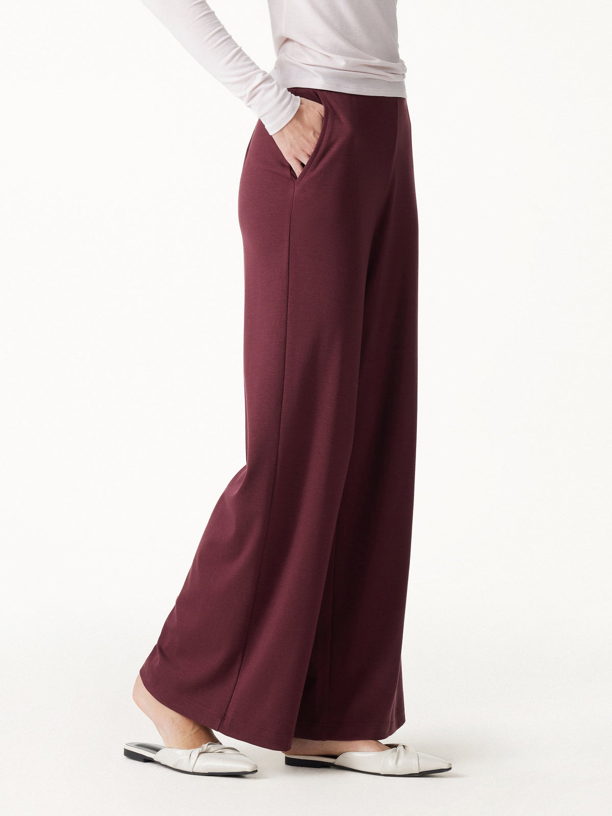 OGLmove Women's Lyocell Wool Mid-Rise Wide-Leg Pull-On Pants with Pockets