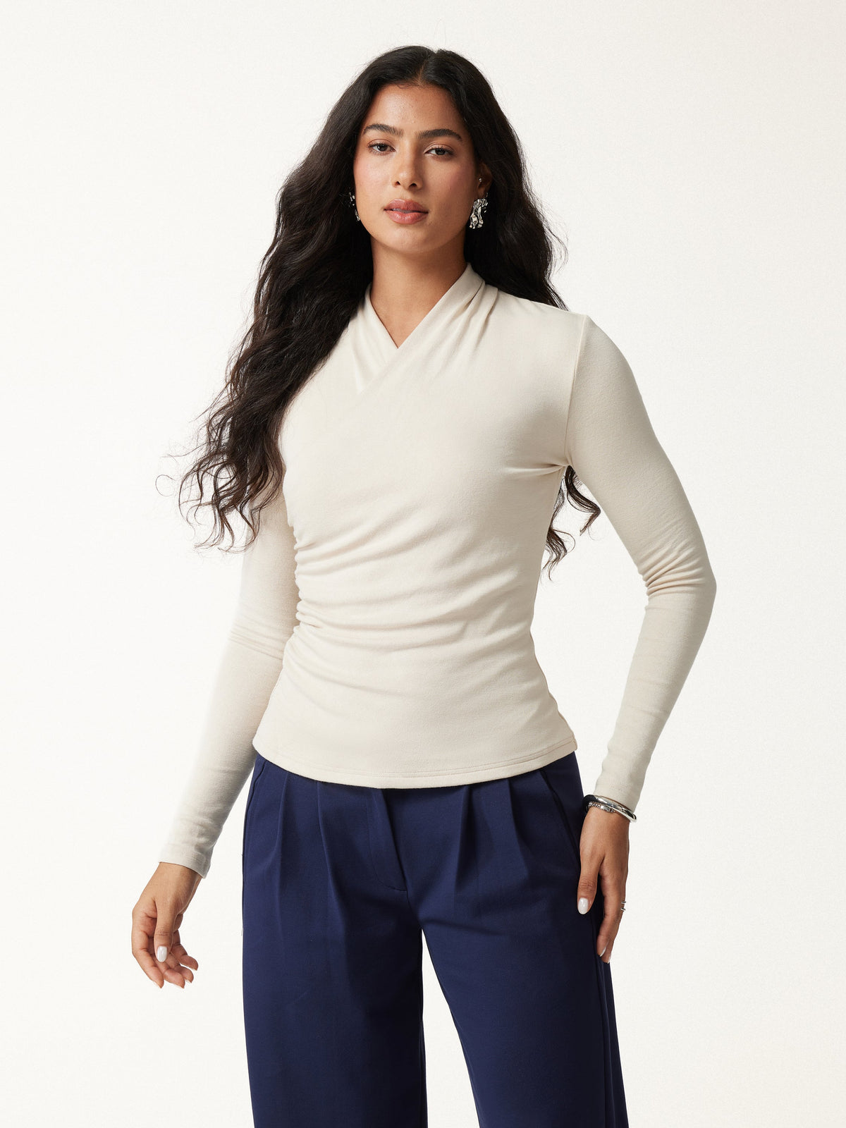 OGLmove Women's Eco-Mousse Surplice Long Sleeve Ruched Top