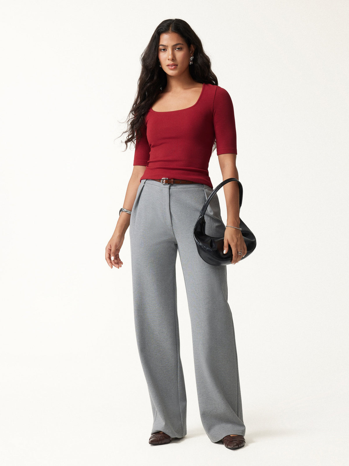 Women's Square Neck Bra Top and High-Waisted Straight Leg Pant Set