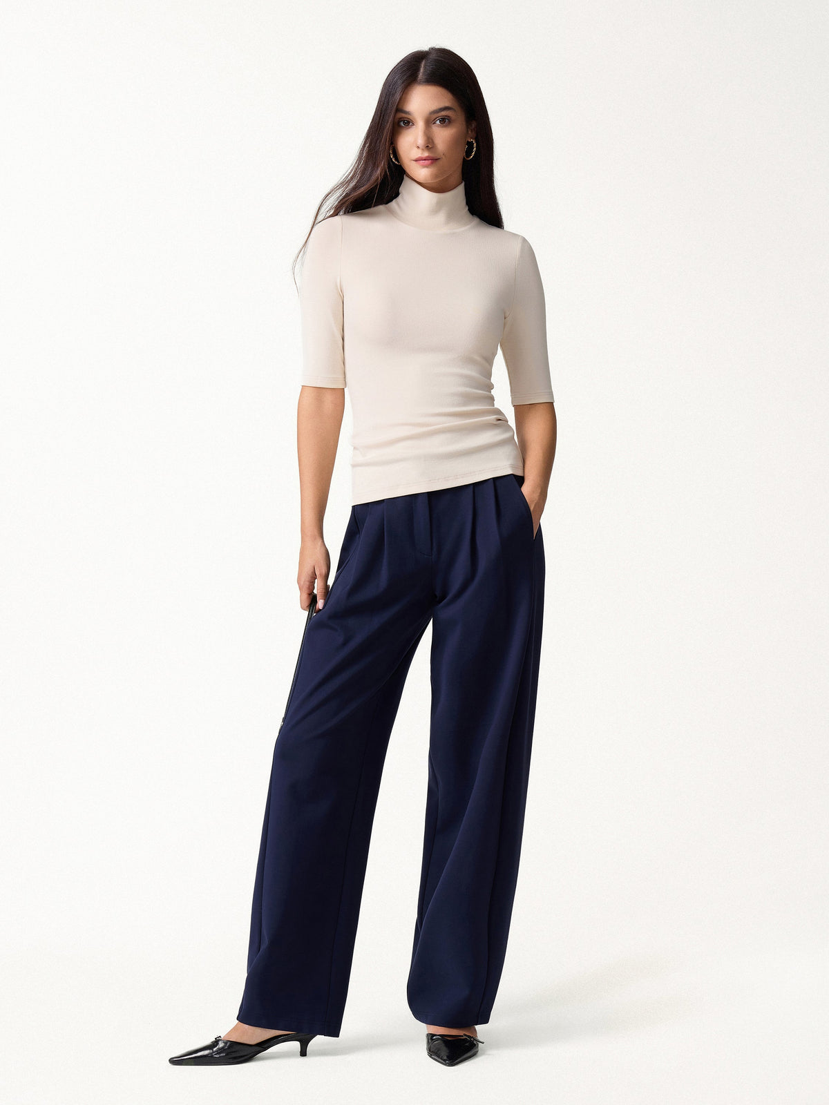 OGLmove Women's Turtleneck Bra Top and High-Rise Wide-Leg Pant Set