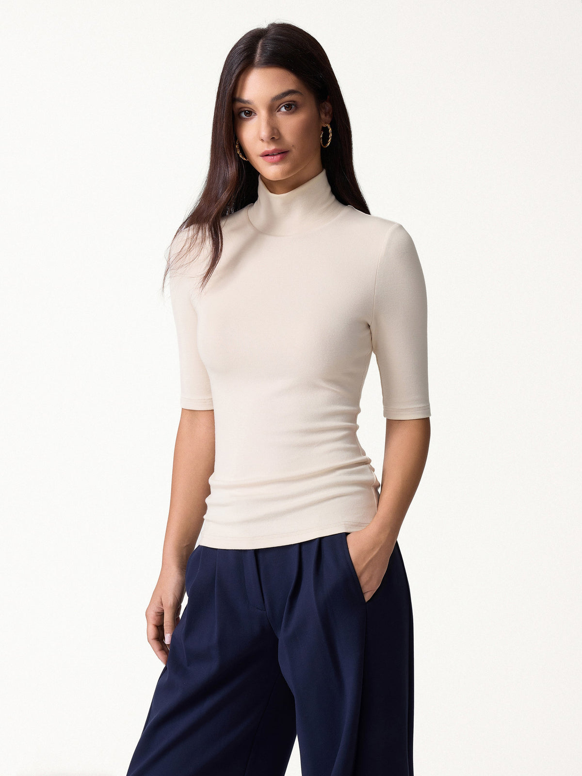 OGLmove Women's Turtleneck Elbow Sleeve Bra Top