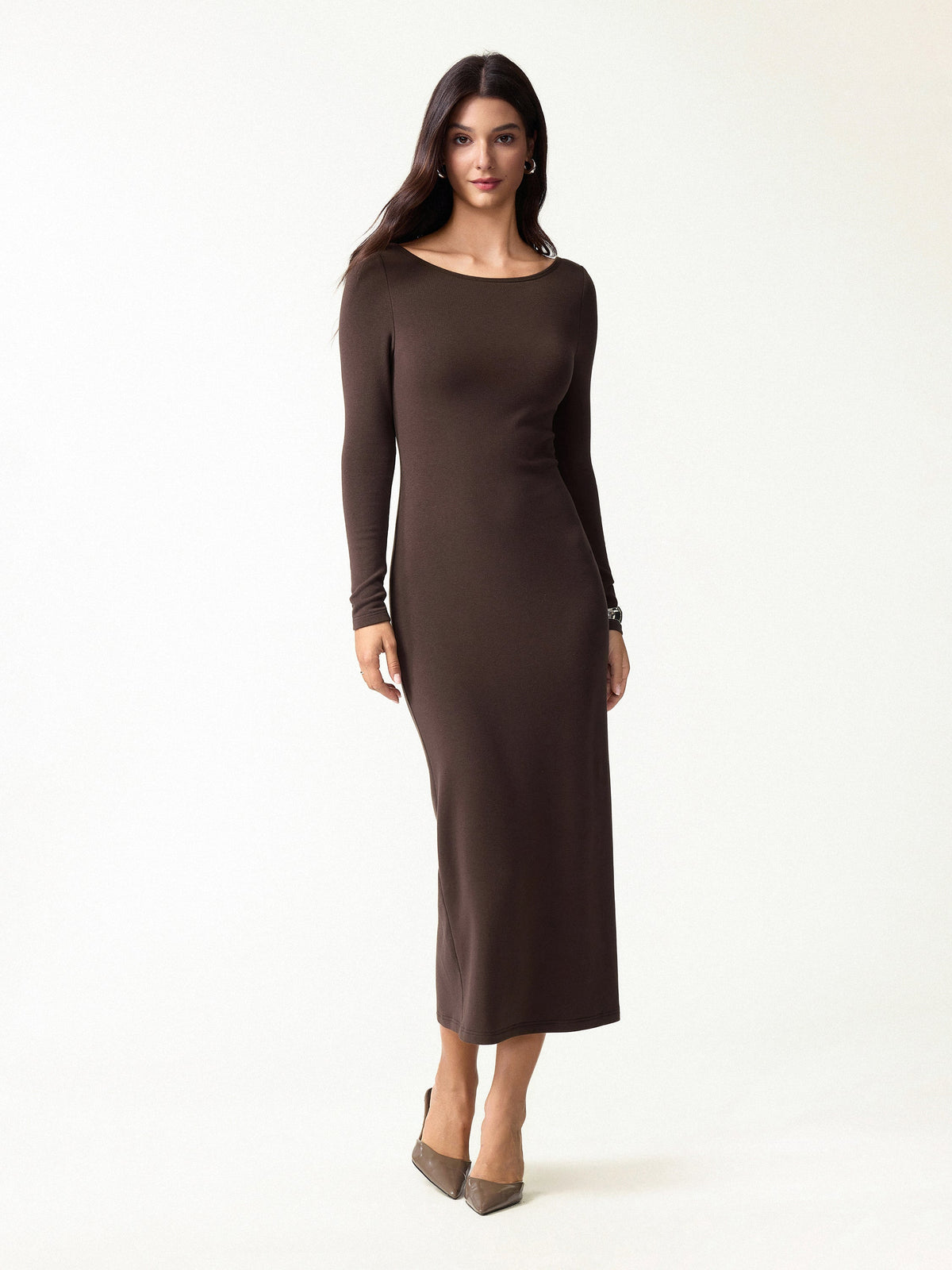 OGLmove Women's Eco-Mousse Boatneck Open-Back Midi Bra Dress