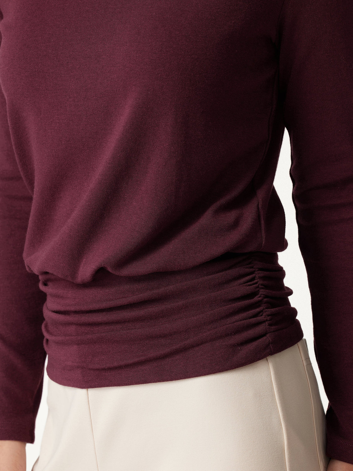 OGLmove Women's Eco-Mousse Boatneck Long Sleeve Ruched Banded Hem Top