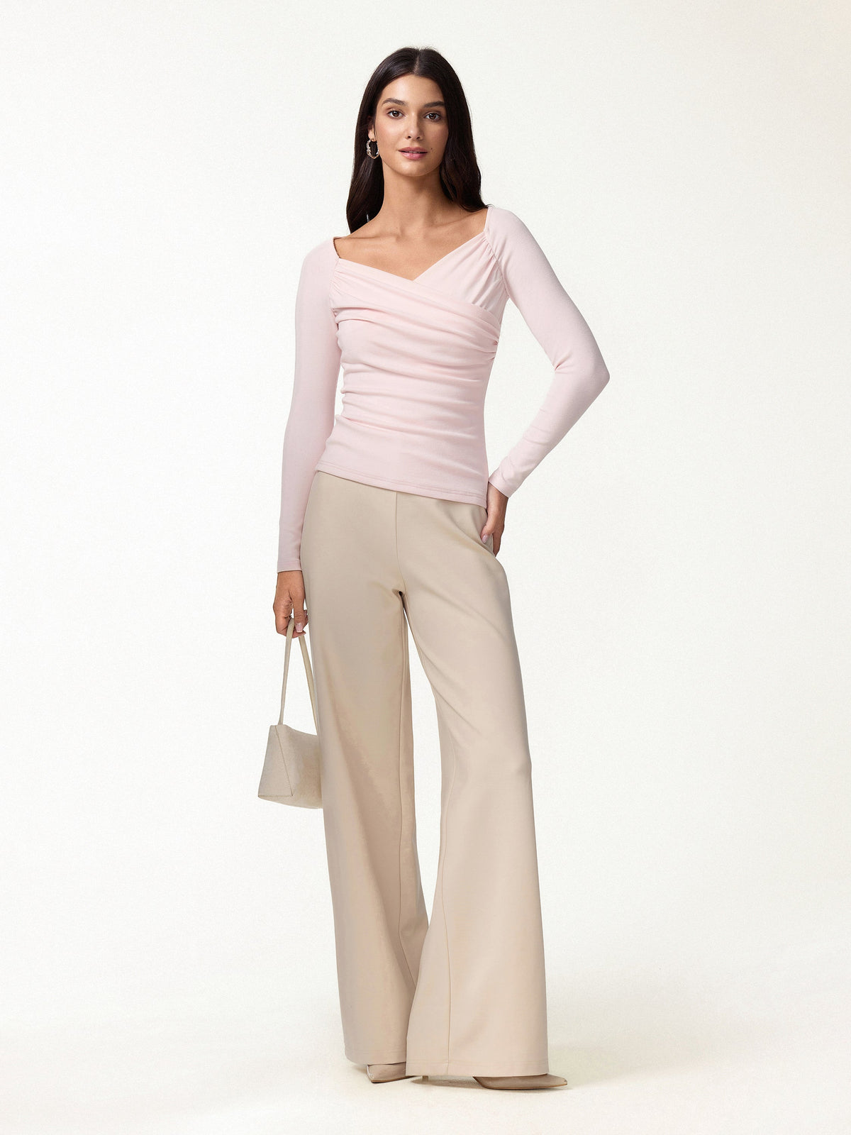 OGLmove Women's Light Warm Surplice Ruched Long Sleeve Top