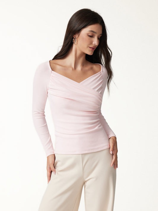 OGLmove Women's Light Warm Surplice Ruched Long Sleeve Top