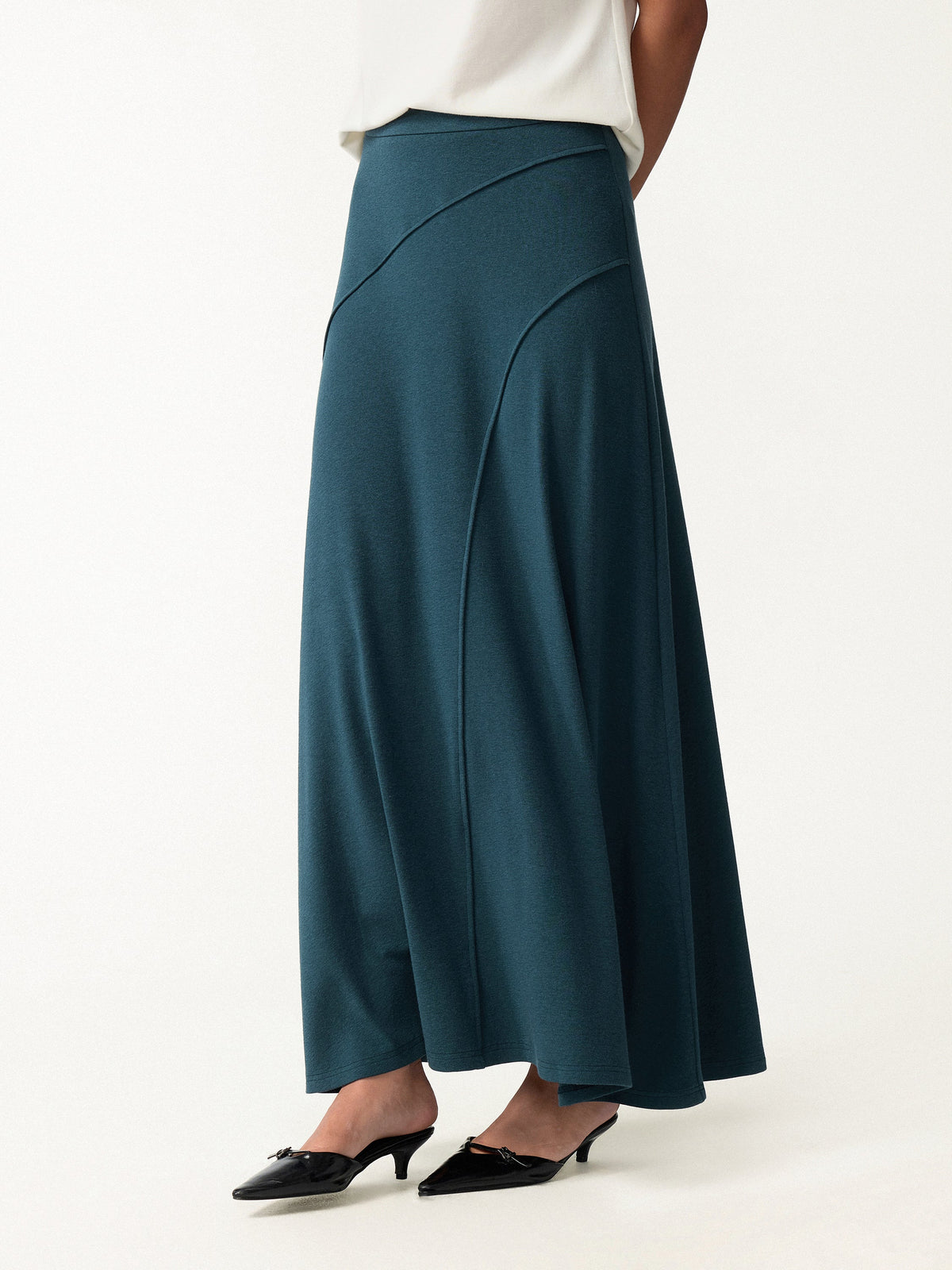 OGLmove Women's Asymmetrical Neck Long Sleeve & Midi Skirt Set