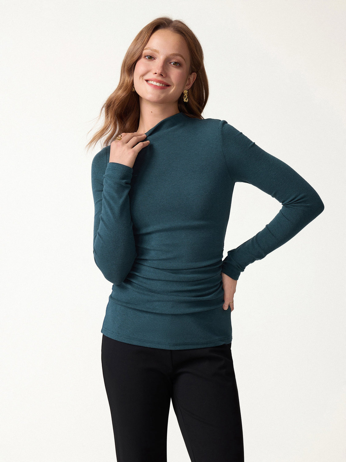 OGLmove Women's LiteWarm Slanted Mockneck Ruched Brami