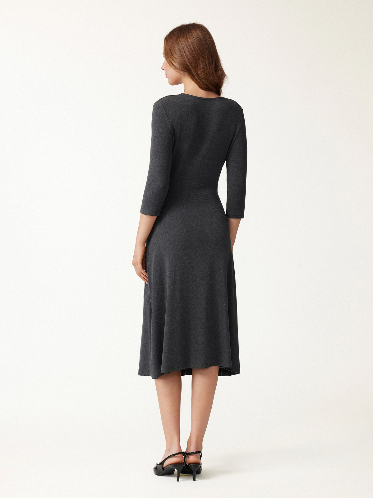 OGLmove Women's Eco-Mousse® Surplice 3/4 Sleeve Side-Tuck Midi Dress