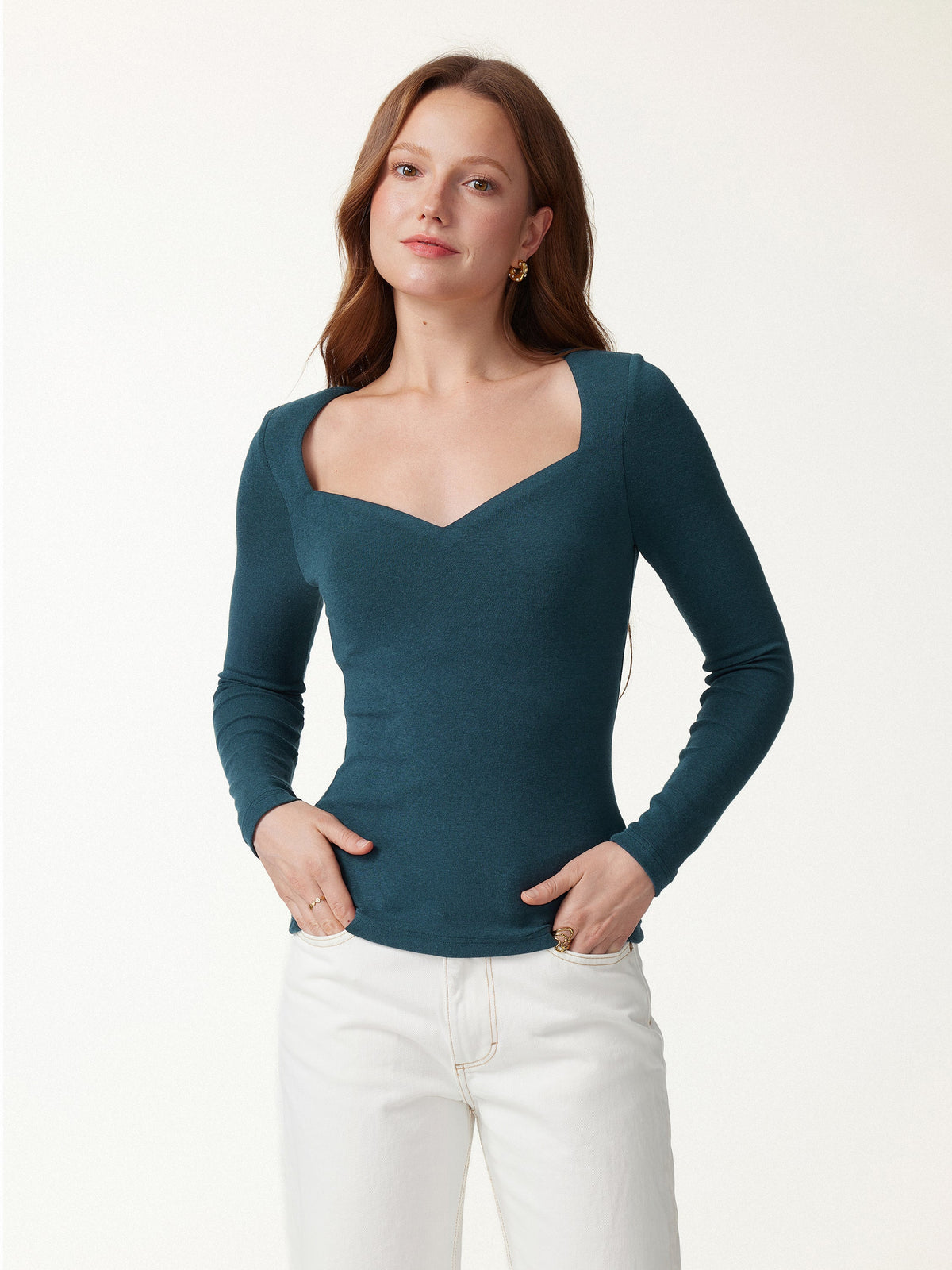 OGLmove Women's Diamond Neck Long Sleeve Bra Top