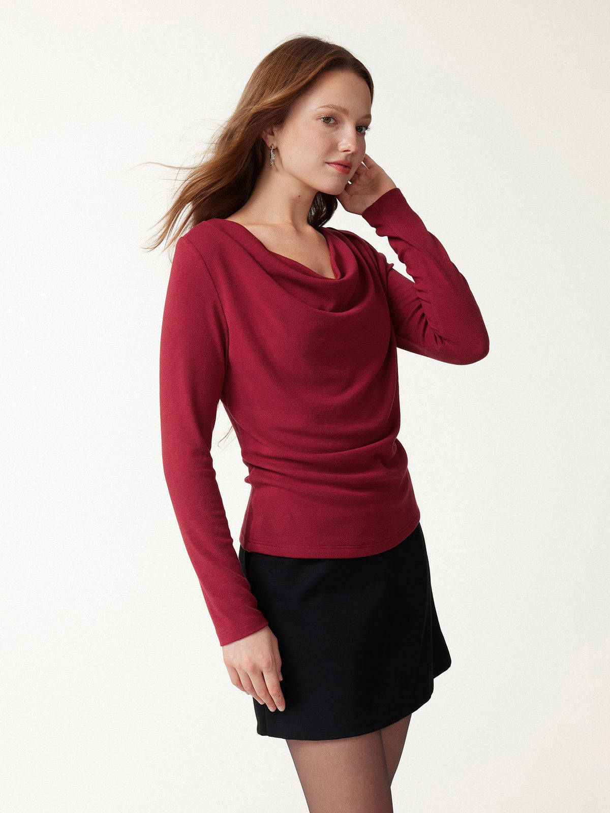 OGLmove Women's Cowl Neck Long Sleeve Draped Top