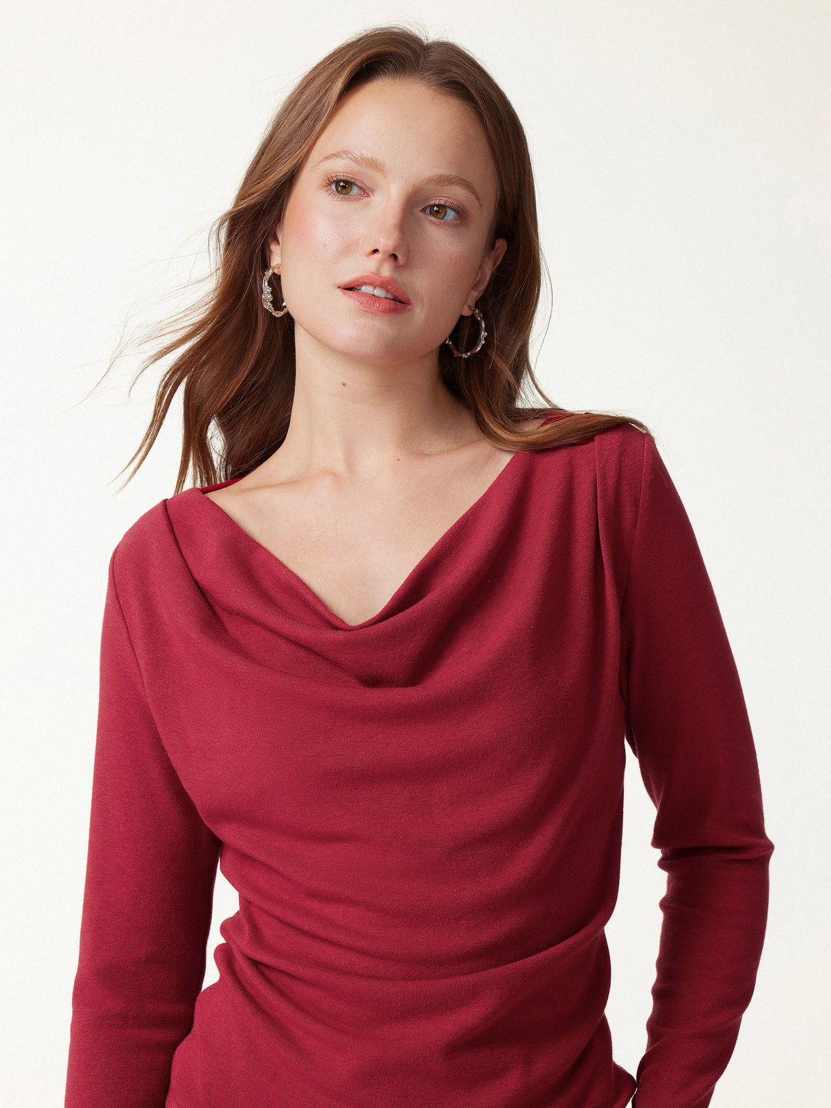 OGLmove Women's Cowl Neck Long Sleeve Draped Top