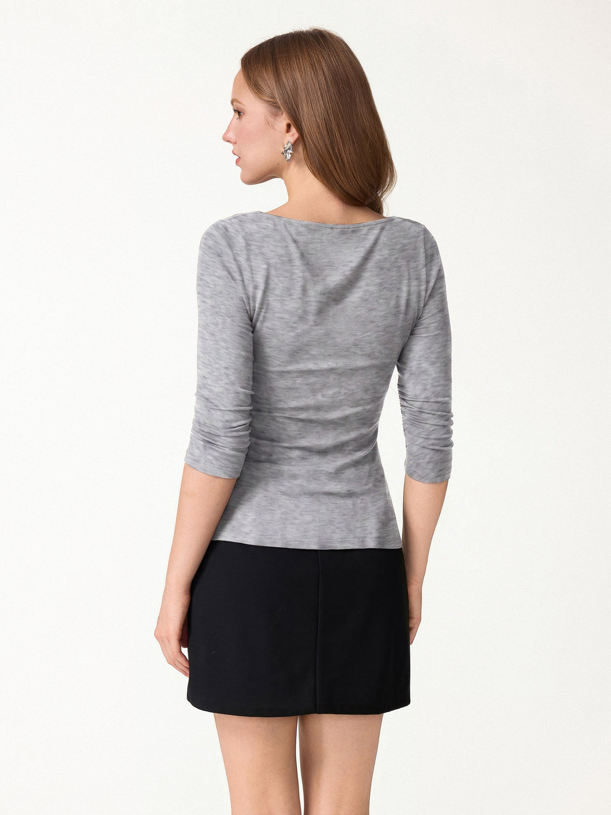 OGLmove Women's Lyocell-Wool Cowl Neck 3/4 Sleeve Top