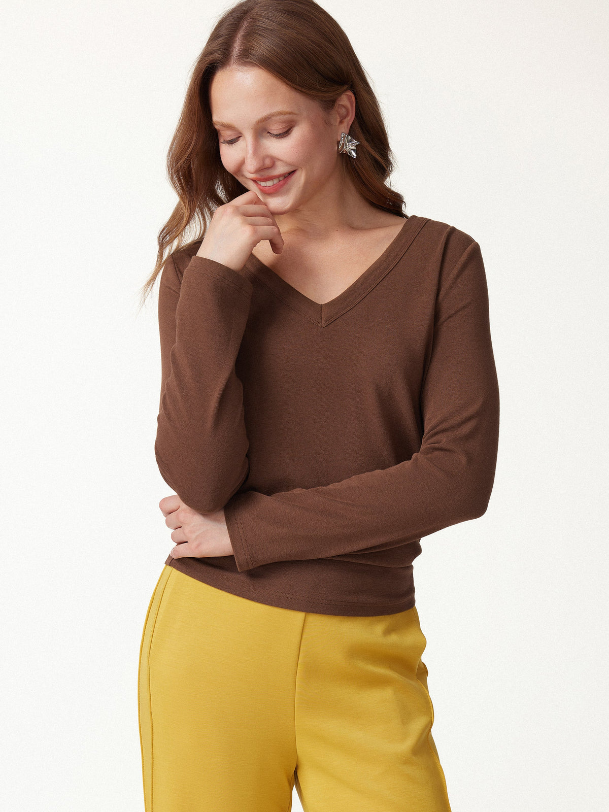 OGLmove Women's Eco-Mousse® V-Neck Long Sleeve Banded Hem Top
