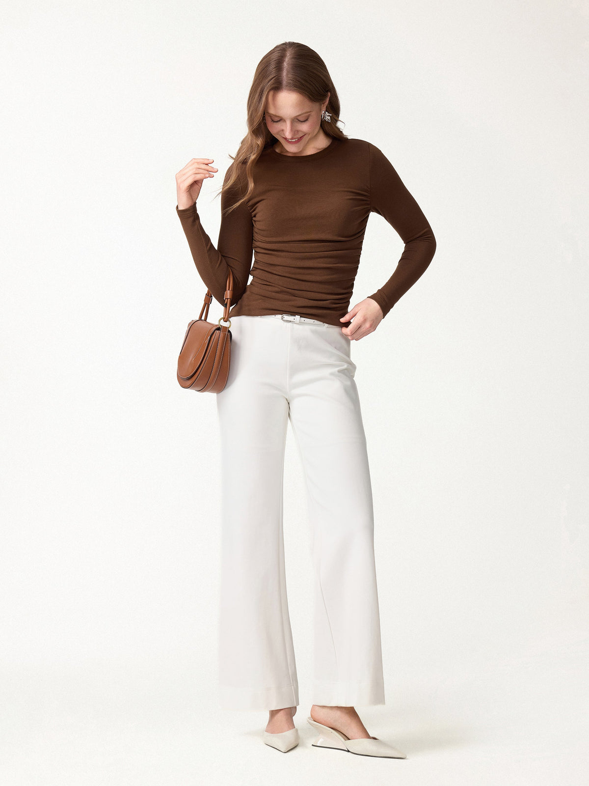 OGLmove Women's Eco-Mousse Roundneck Long Sleeve Ruched Bra Top