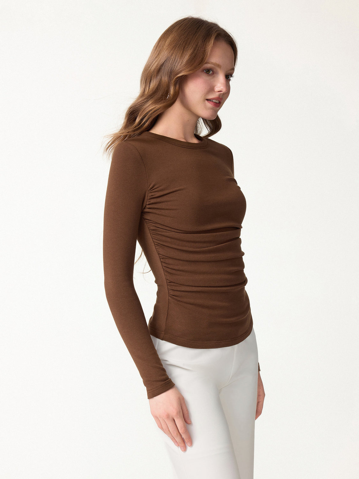 OGLmove Women's Eco-Mousse Roundneck Long Sleeve Ruched Bra Top