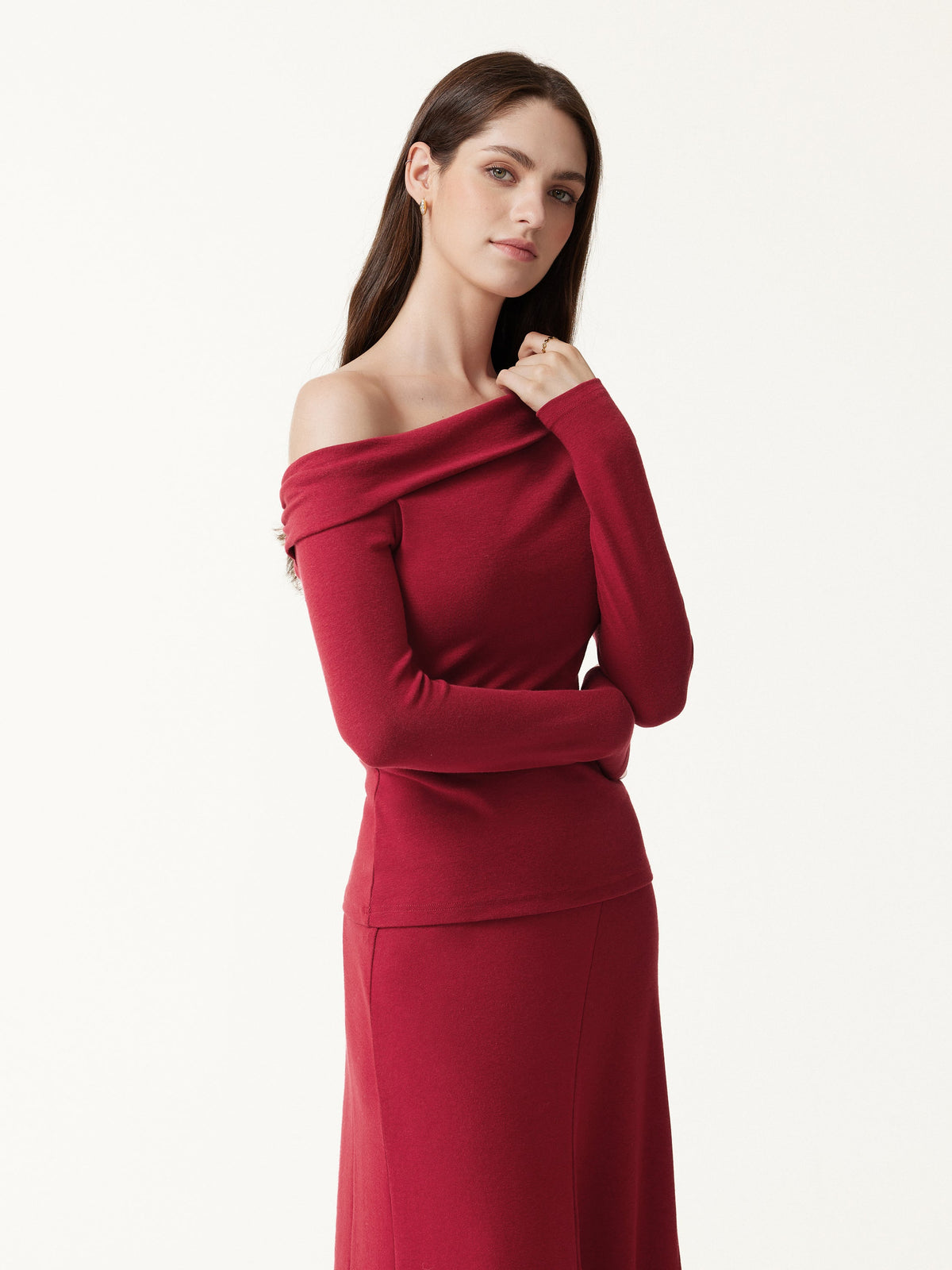 OGLmove Women's Asymmetrical Long Sleeve Bra Top and Midi Skirt Set