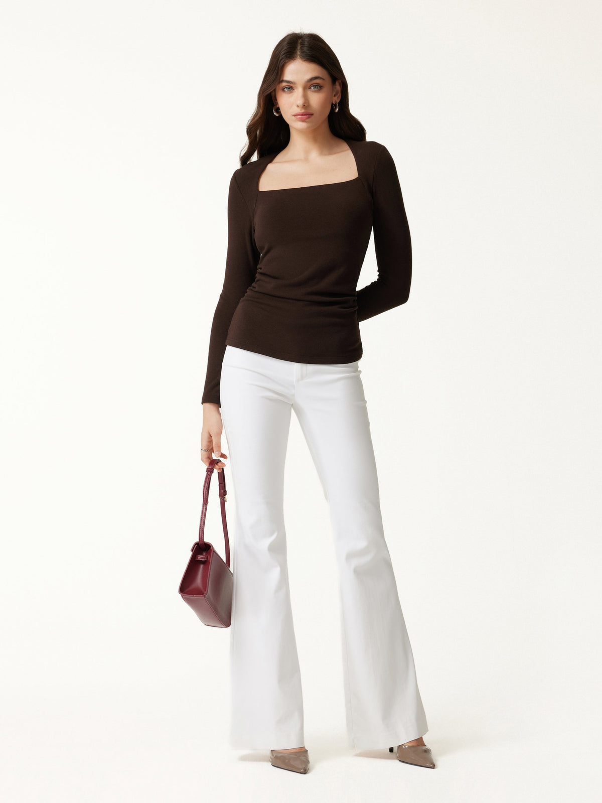 OGLmove Women's Eco-Mousse® Trapeze Neck Long Sleeve Ruched Bra Top
