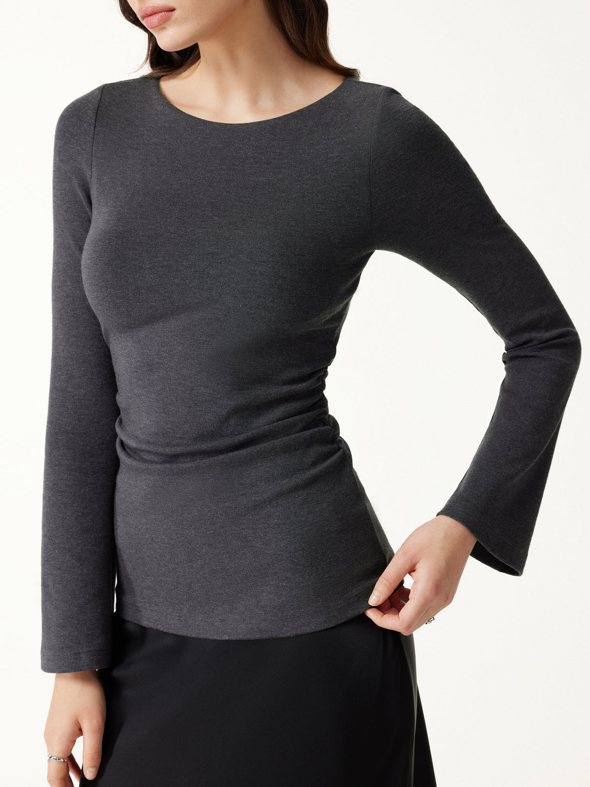 OGLmove Women's Eco-Mousse® Round Neck Bell Sleeve Ruched Bra Top
