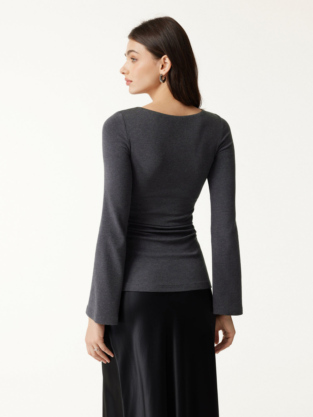 OGLmove Women's Eco-Mousse® Round Neck Bell Sleeve Ruched Bra Top