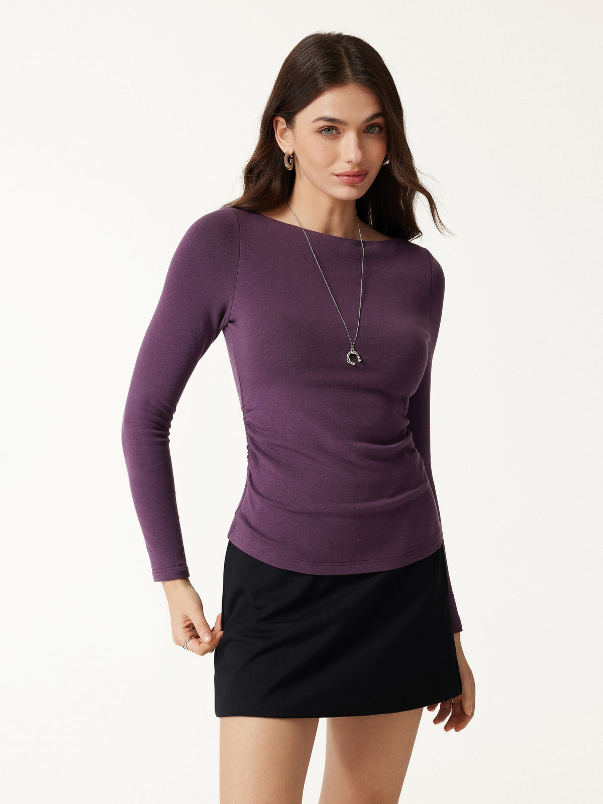 OGLmove Women's Modern Side Ruched Boatneck Bra Top