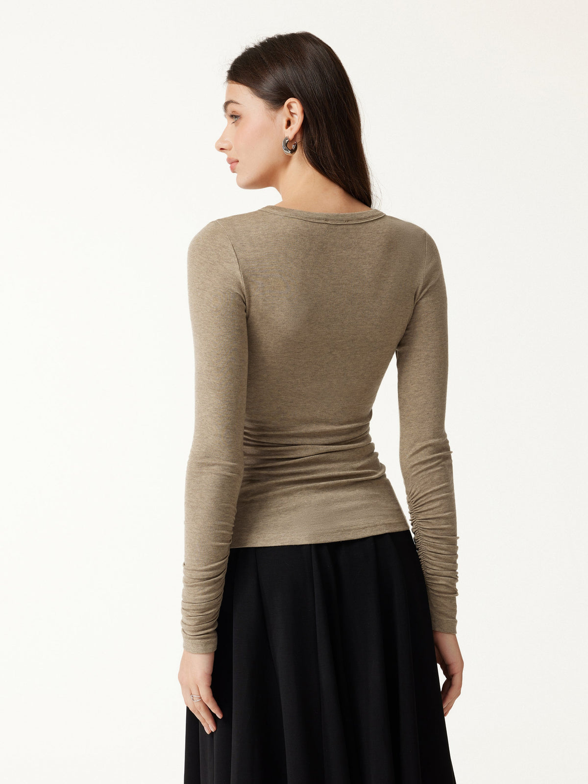 OGLmove Women's Lyocell-Wool Round Neck Long Sleeve Ruched Top