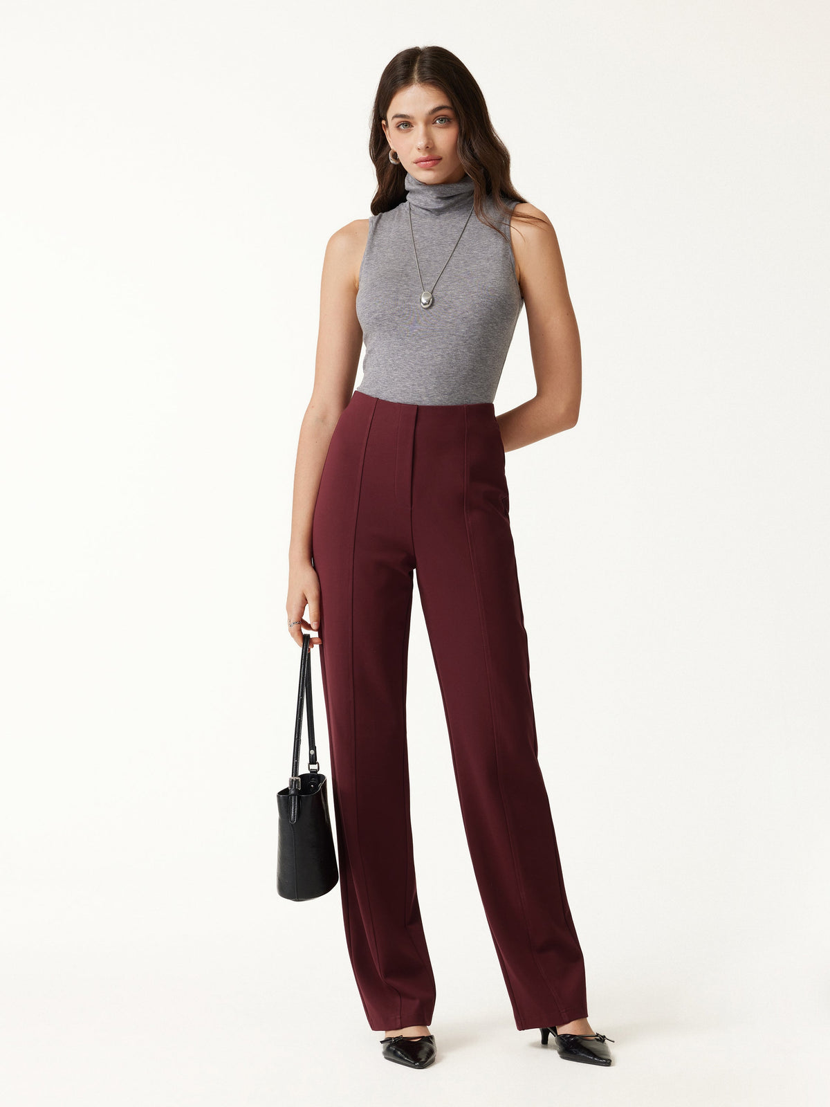 OGLmove Women's Ponte High-Rise Straight-Leg Pants with Pockets