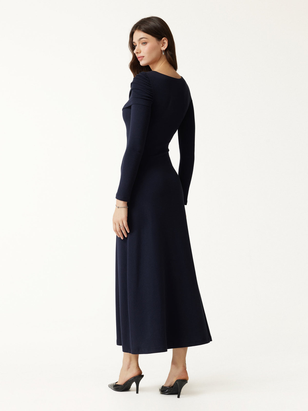 OGLmove Women's Eco-Mousse® Boatneck Ruched A-Line Midi Bra Dress