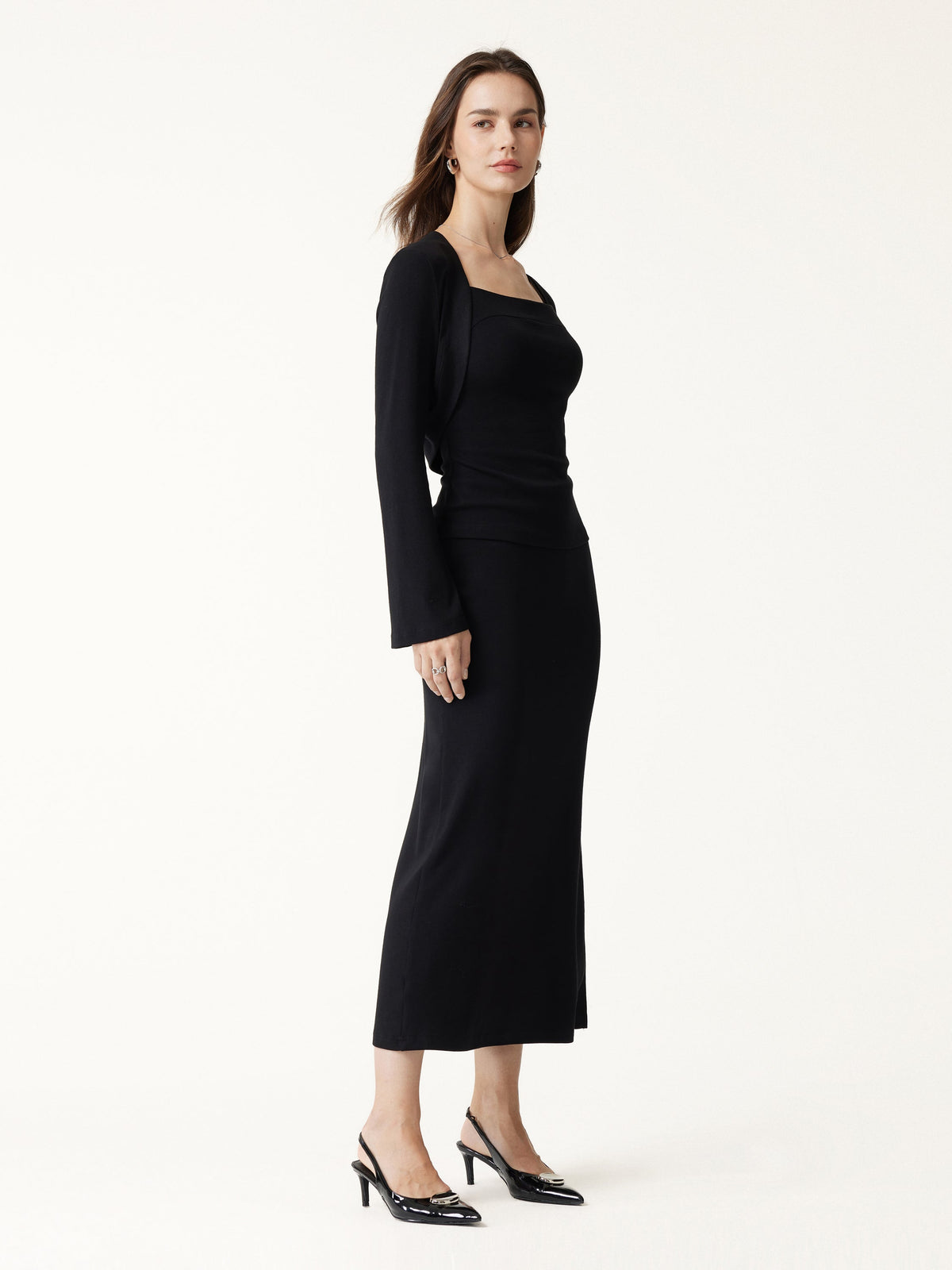 OGLmove Women's Cardigan Bra Cami and Column Midi Skirt Set