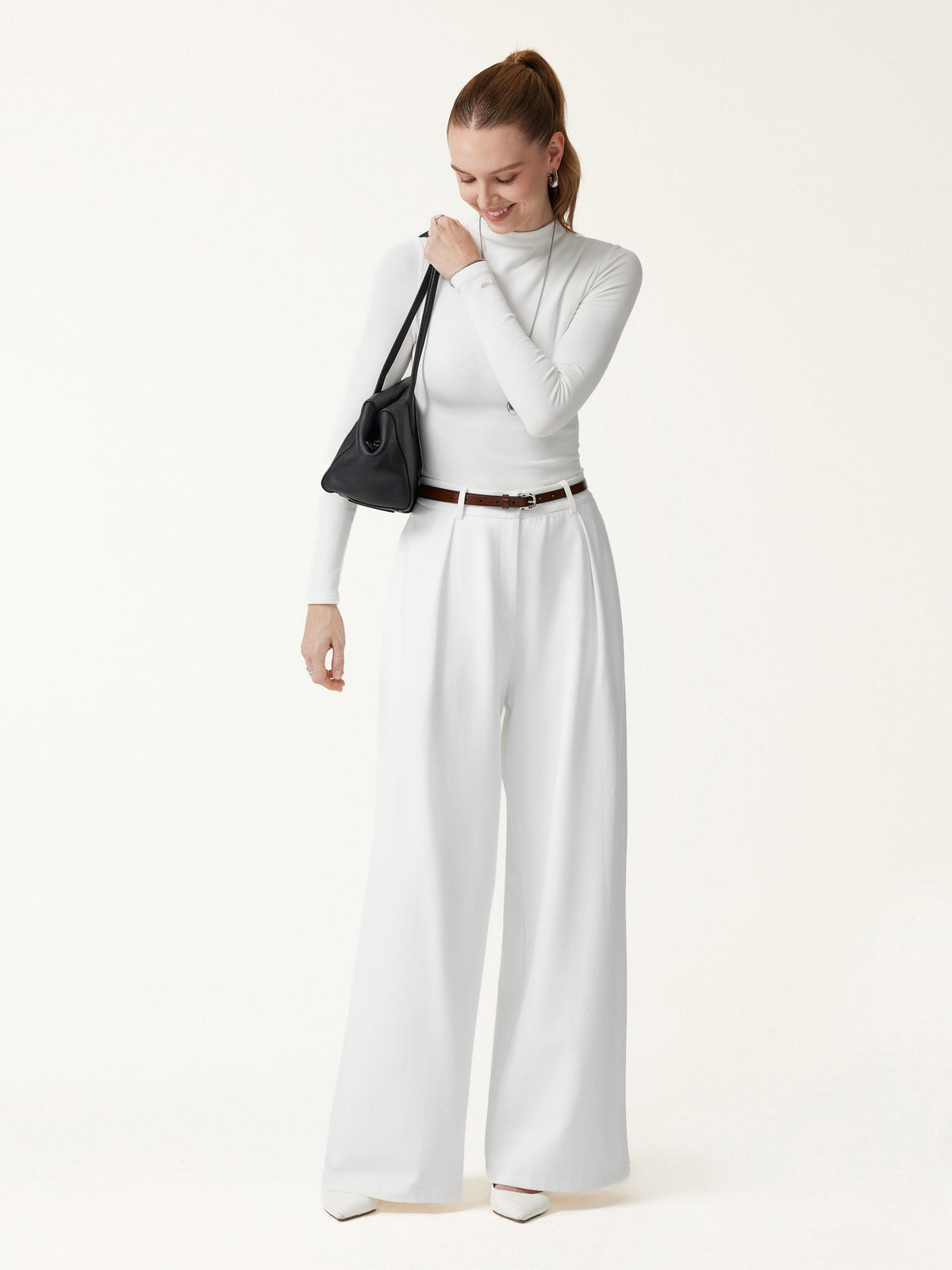 OGLmove Women's Not-See-Thru High-Rise Wide-Leg Pants