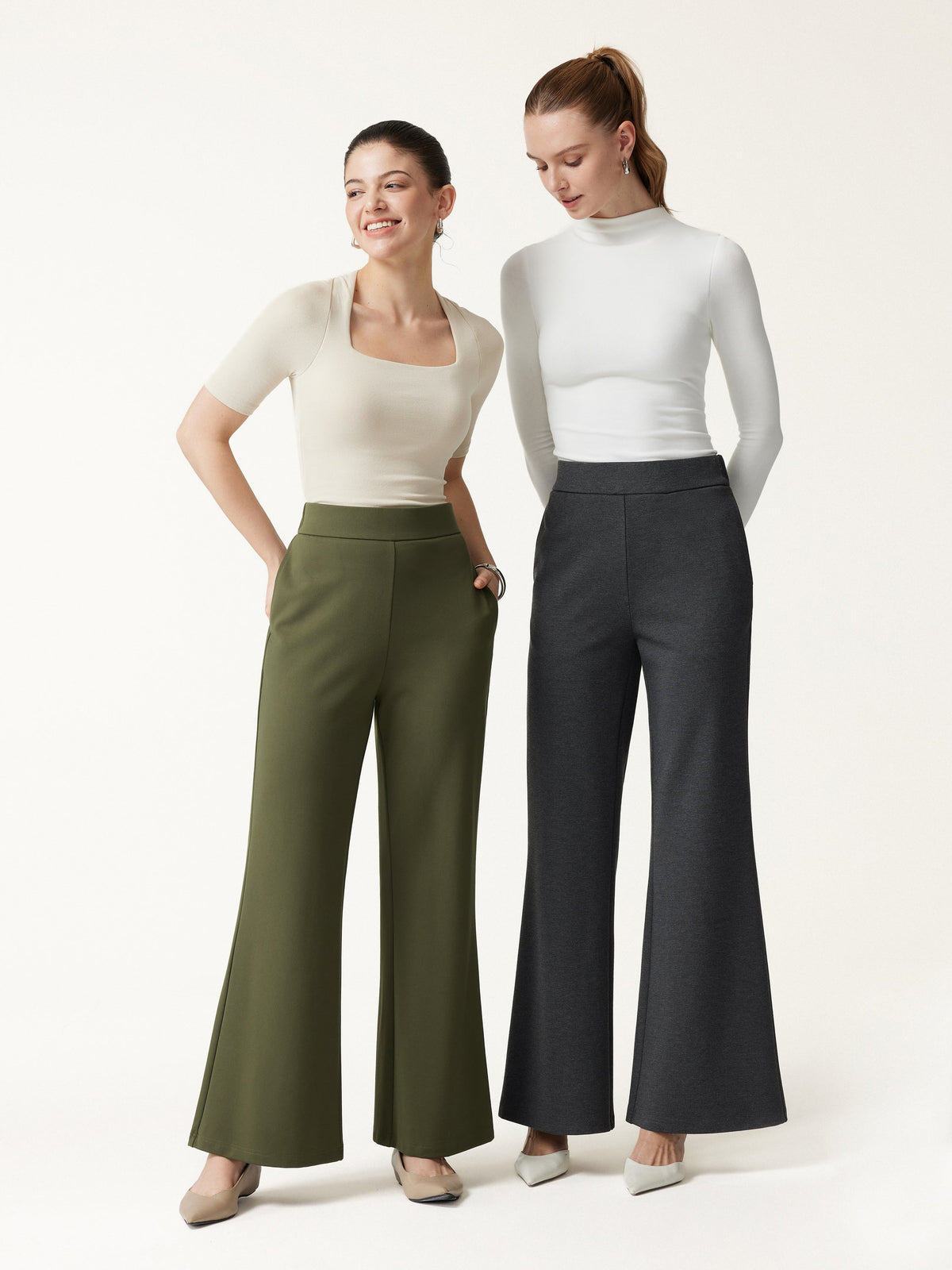 OGLmove Women's Ponte High-Rise Wide-Leg Pants with Pockets