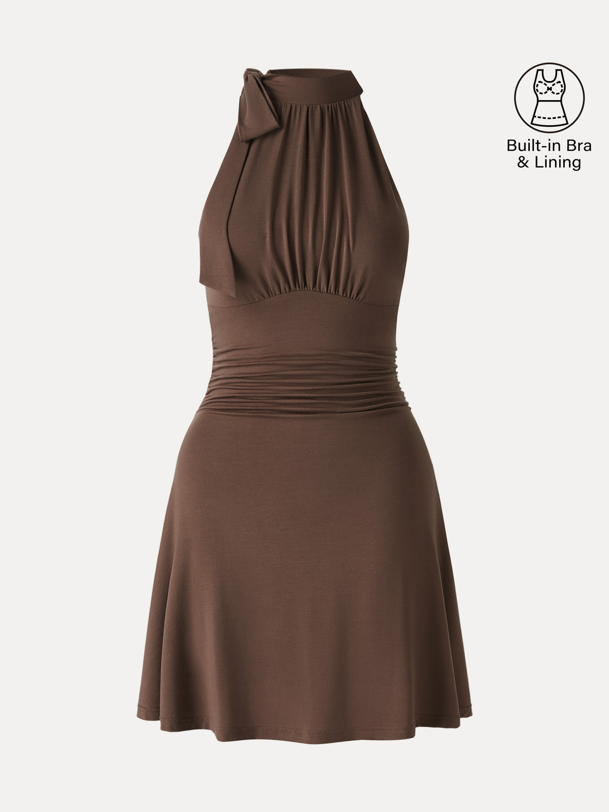 OGLmove Women's Milky Matte Mockneck Bow Tie Ruched Mini Bra Dress