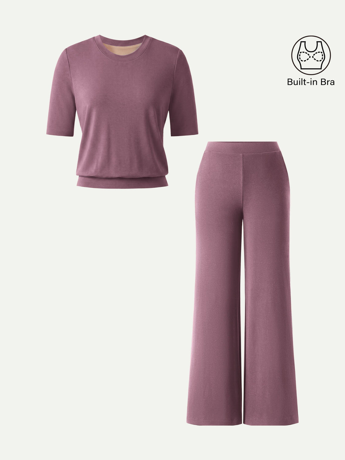 OGLmove Women's Petite Wide Leg Pants & Crewneck Bra Top 2-Piece Set