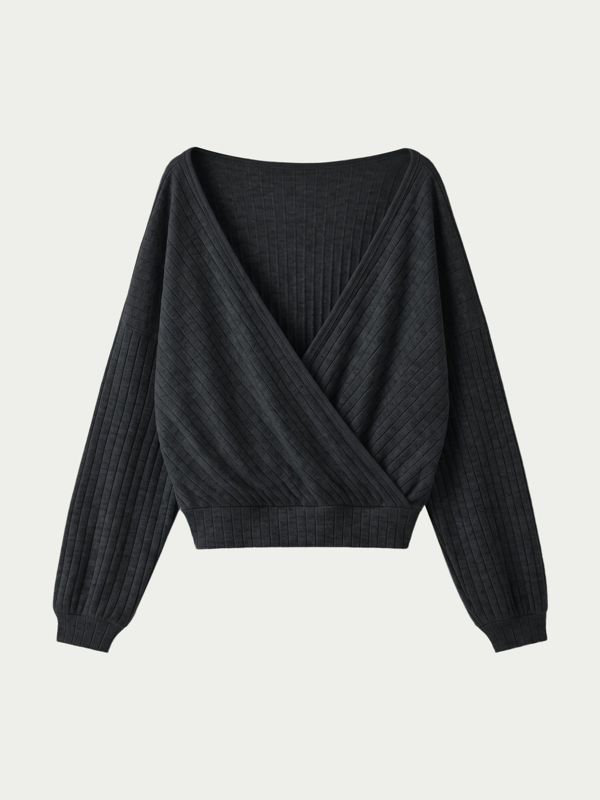 OGLmove Women's Wide Ribbed Crossover Long Sleeve Banded Hem Top