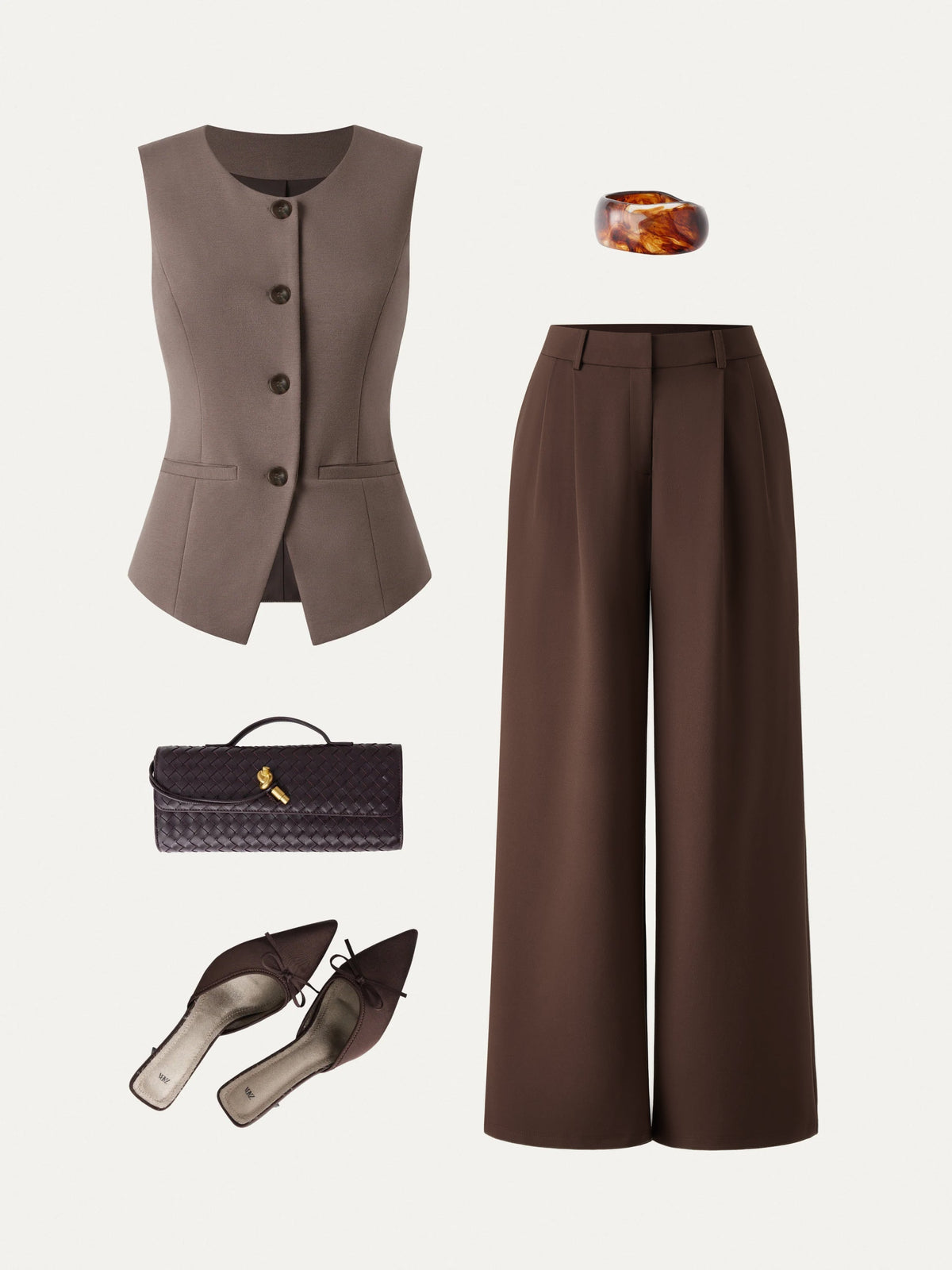 OGLmove Women's Waistcoat & Wide Leg Pant Set