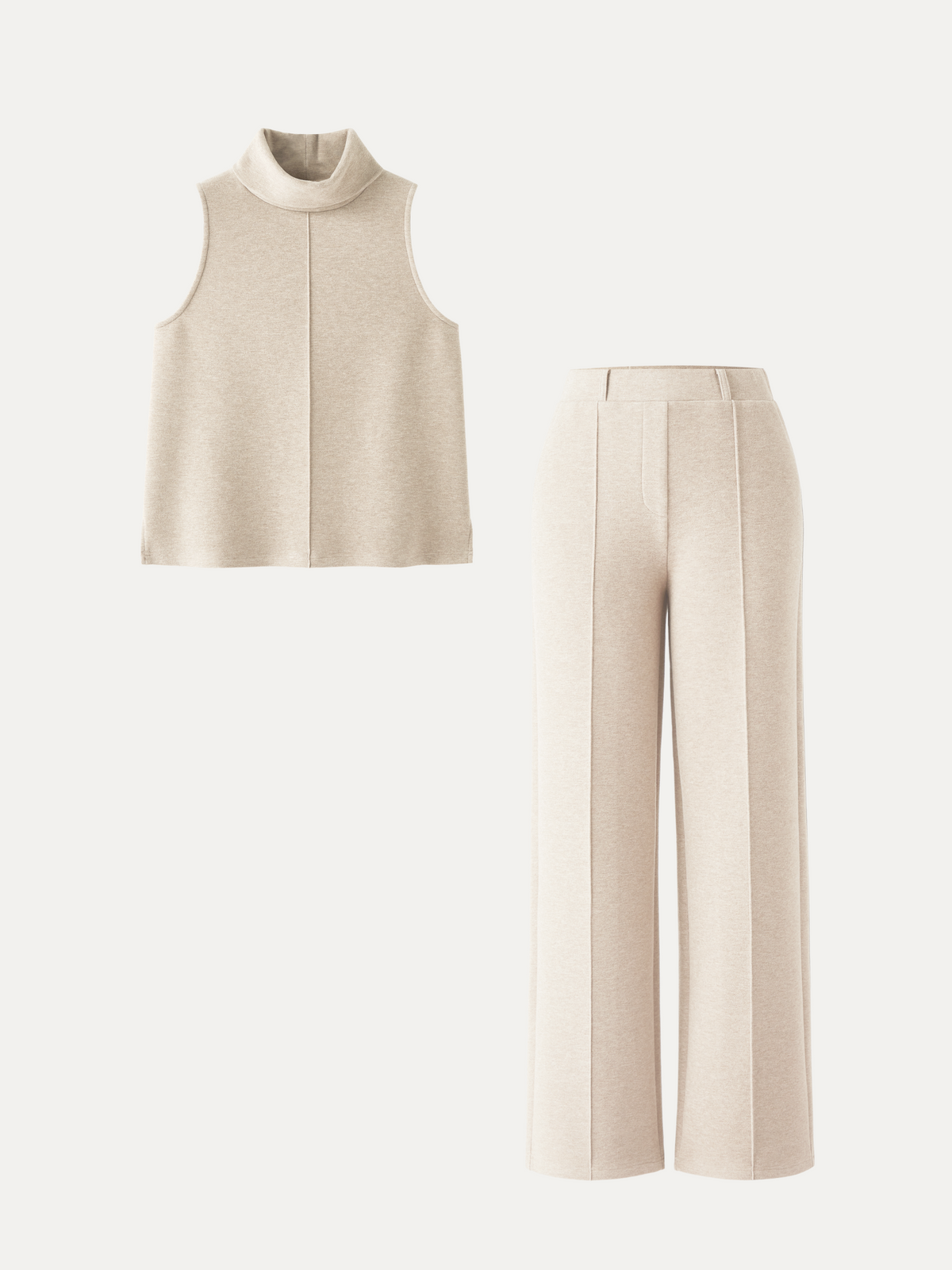 Women's Turtle Neck Split Hem Top & High Waisted Straight Leg Pant Set