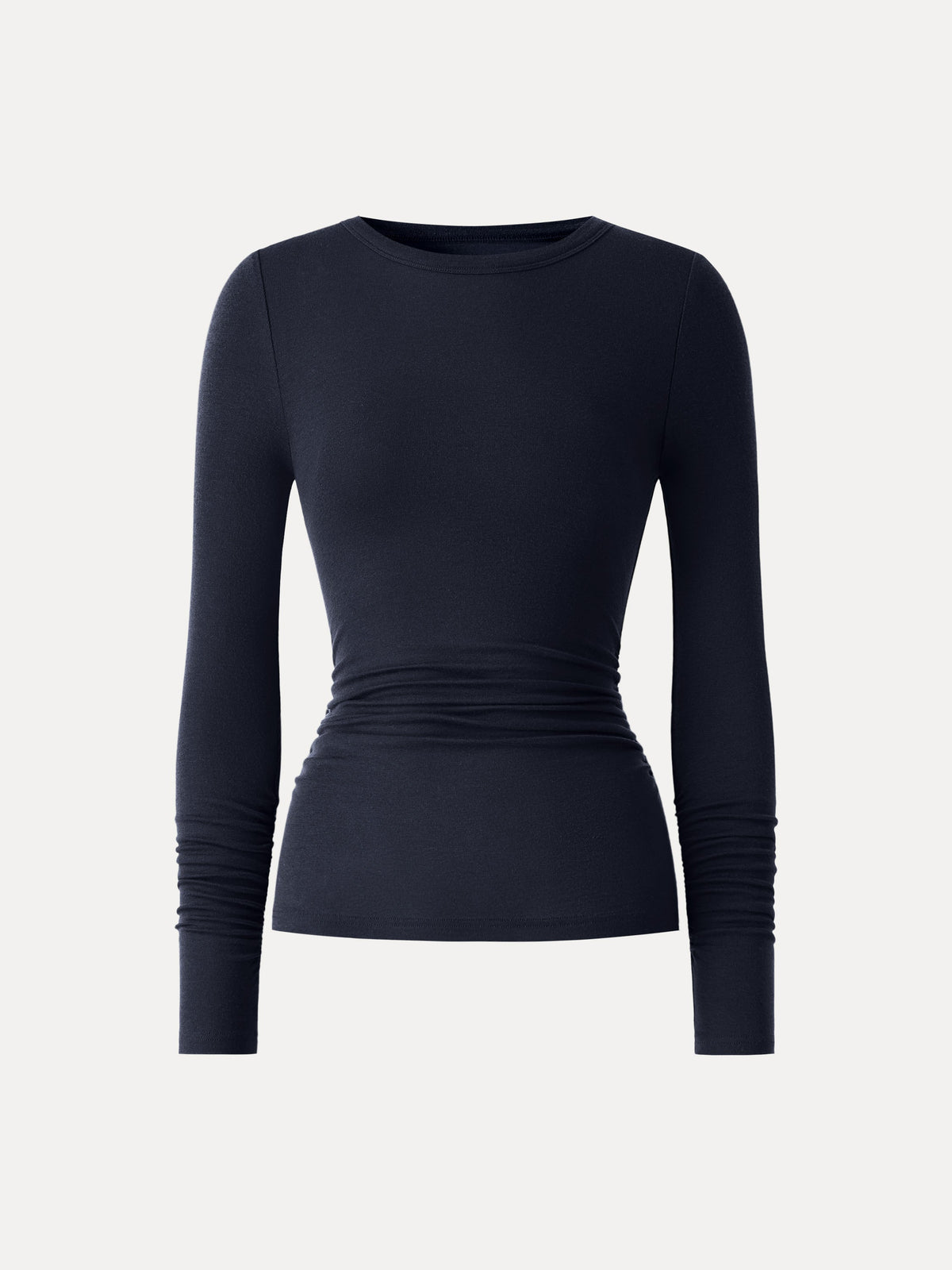 OGLmove Women's Lyocell-Wool Round Neck Long Sleeve Ruched Top