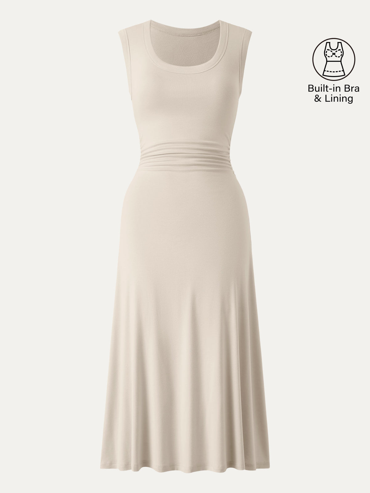 OGLmove Women's Scoop Neck Side Ruched Bra Midi Dress