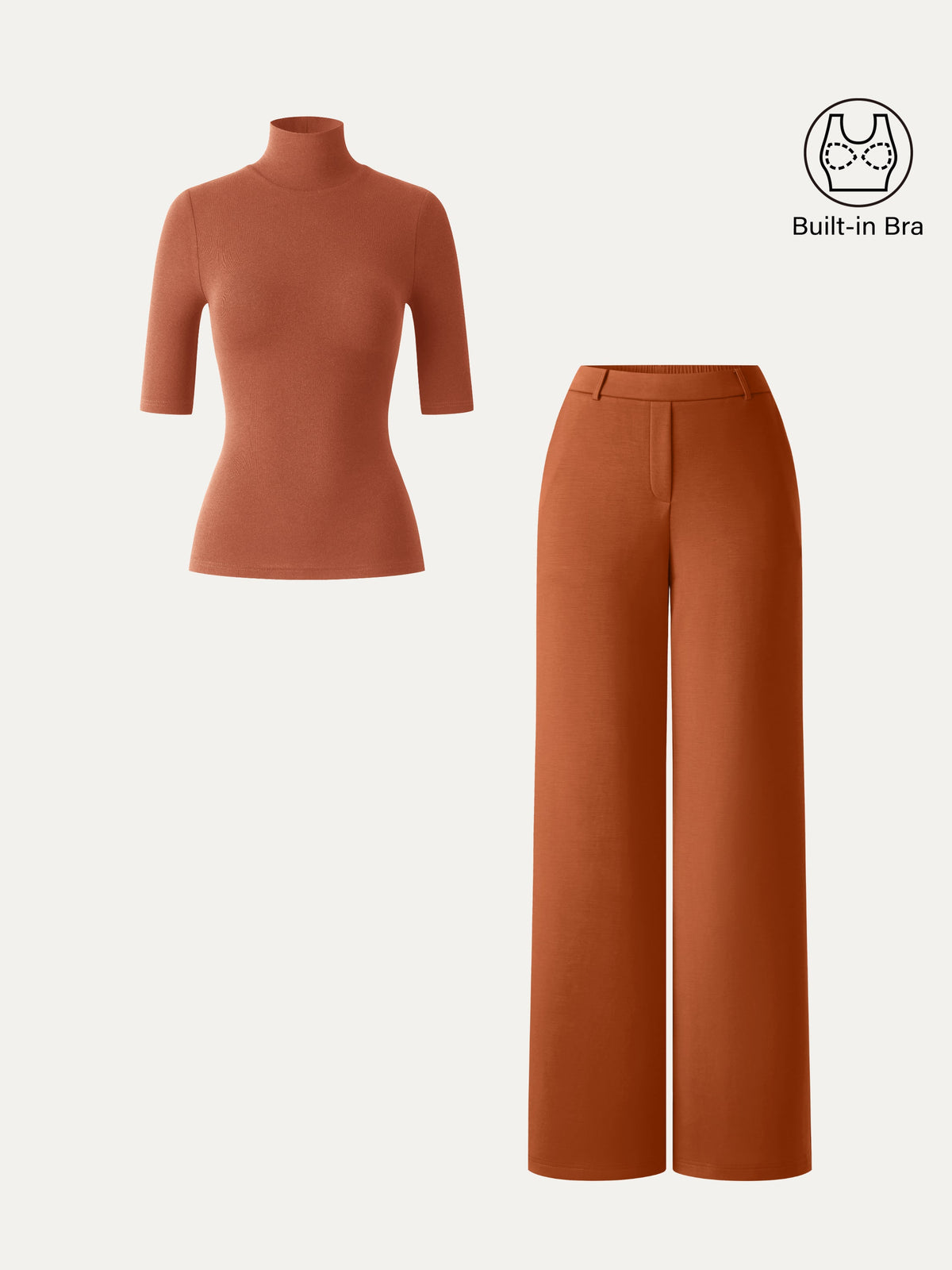 OGLmove Women's 2-Piece Elbow Sleeve Bra Top and Wide Leg Pants Set