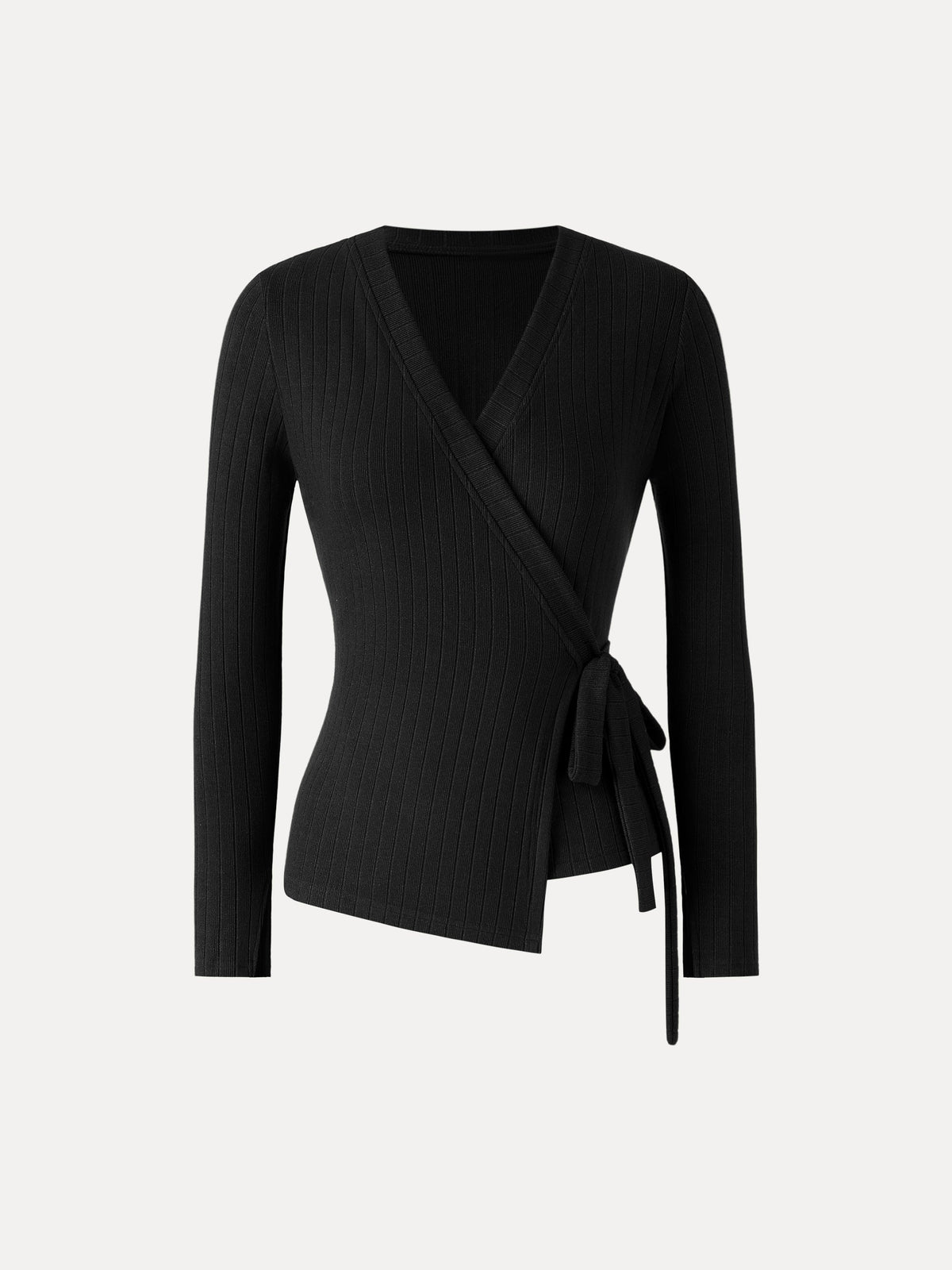 OGLmove Women's Wide Ribbed Crossover Long Sleeve Tie-Waist Top