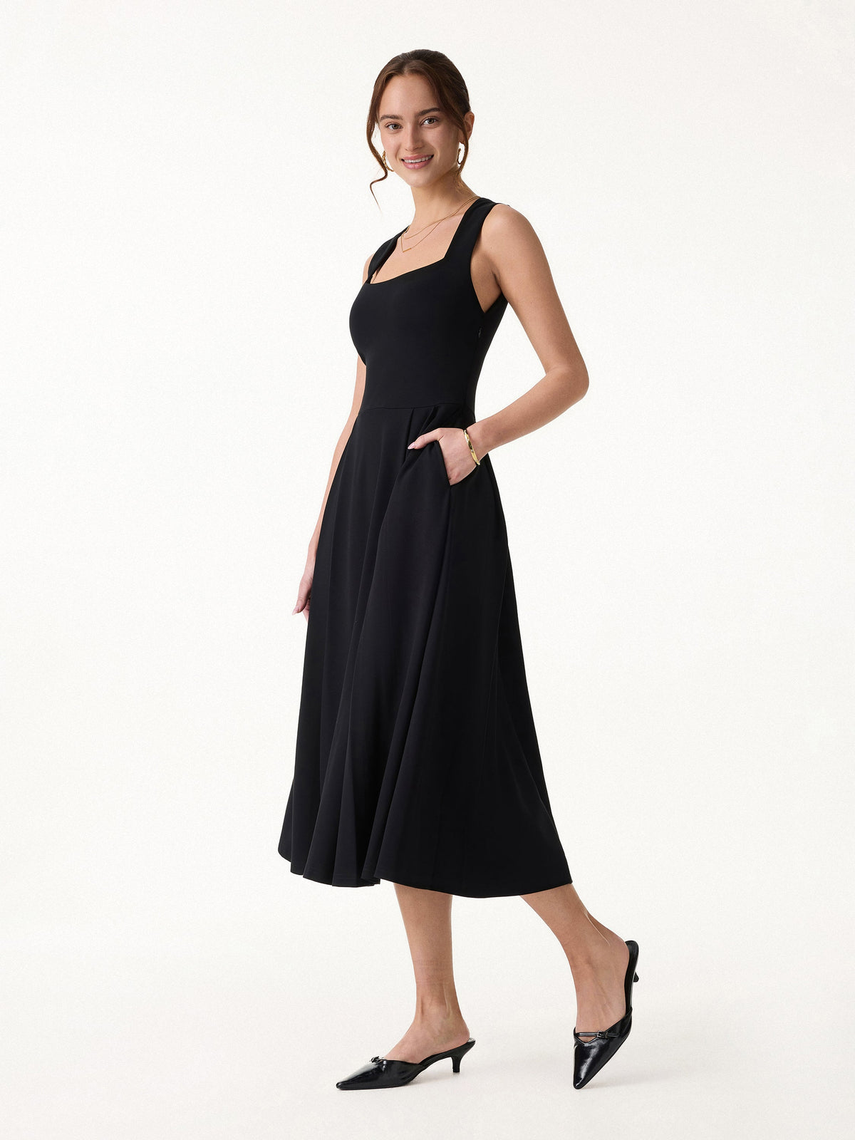 OGLmove Women's Anytime Square Neck Midi Bra Dress with Pockets