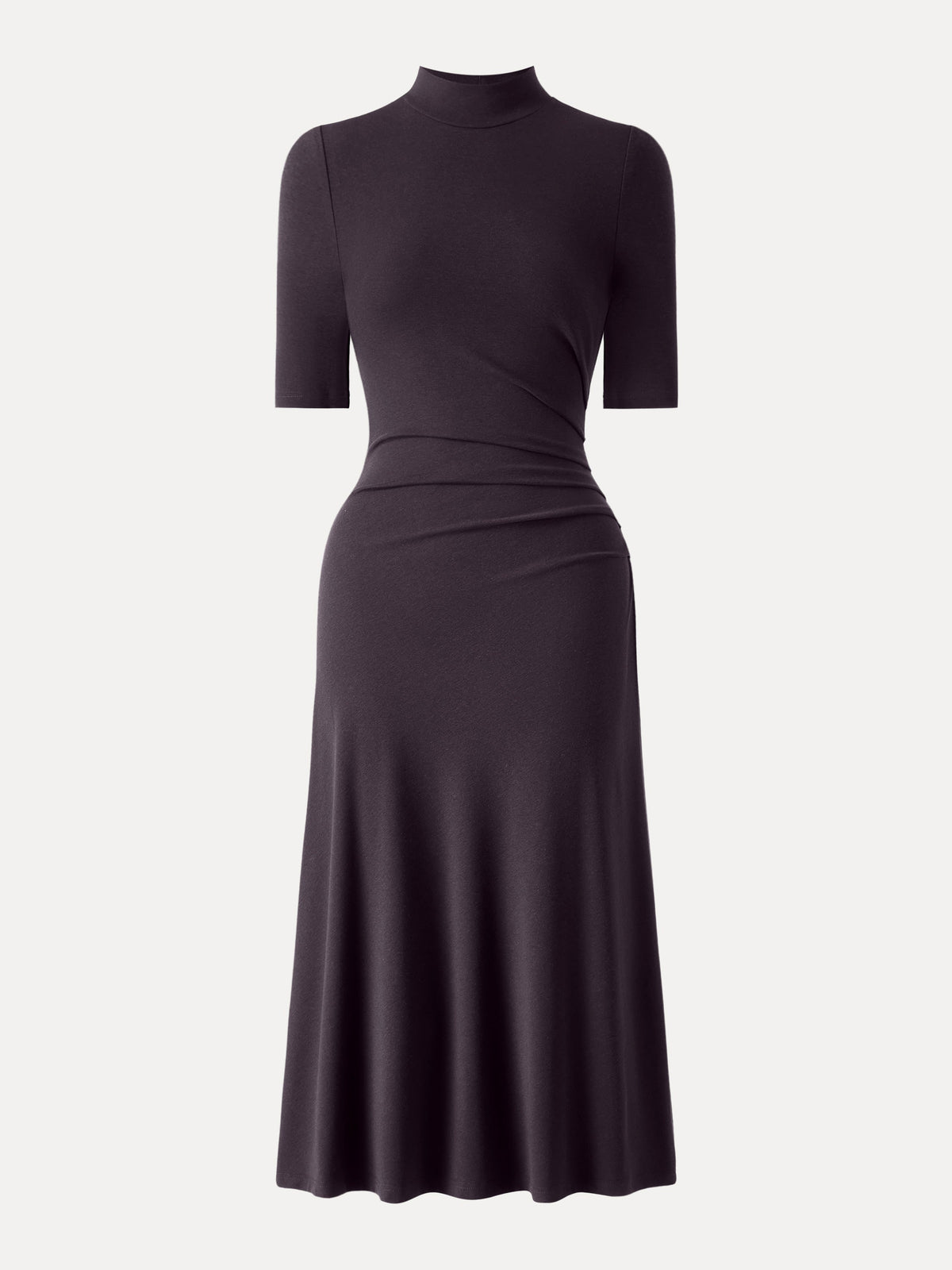 OGLmove Women's Cotton Blend Mock Neck Tucked A-Line Midi Dress