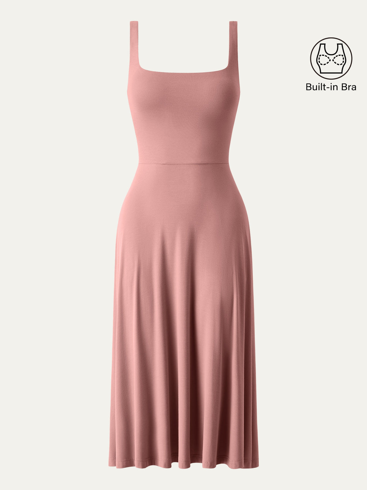OGLmove Women's Square Neck Flowy Airy Bra Midi Dress