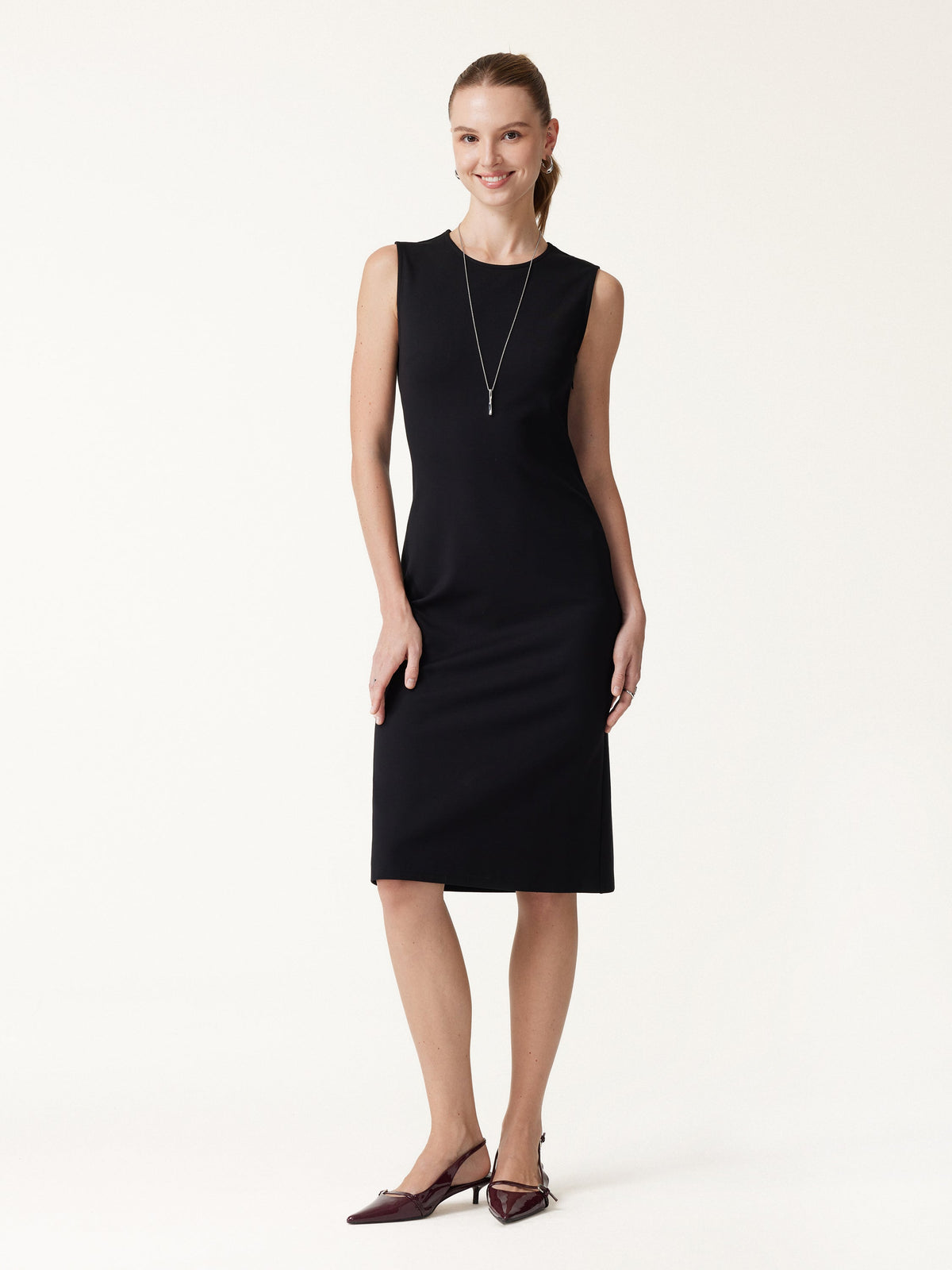 OGLmove Women's Ponte Round Neck Column Midi Dress