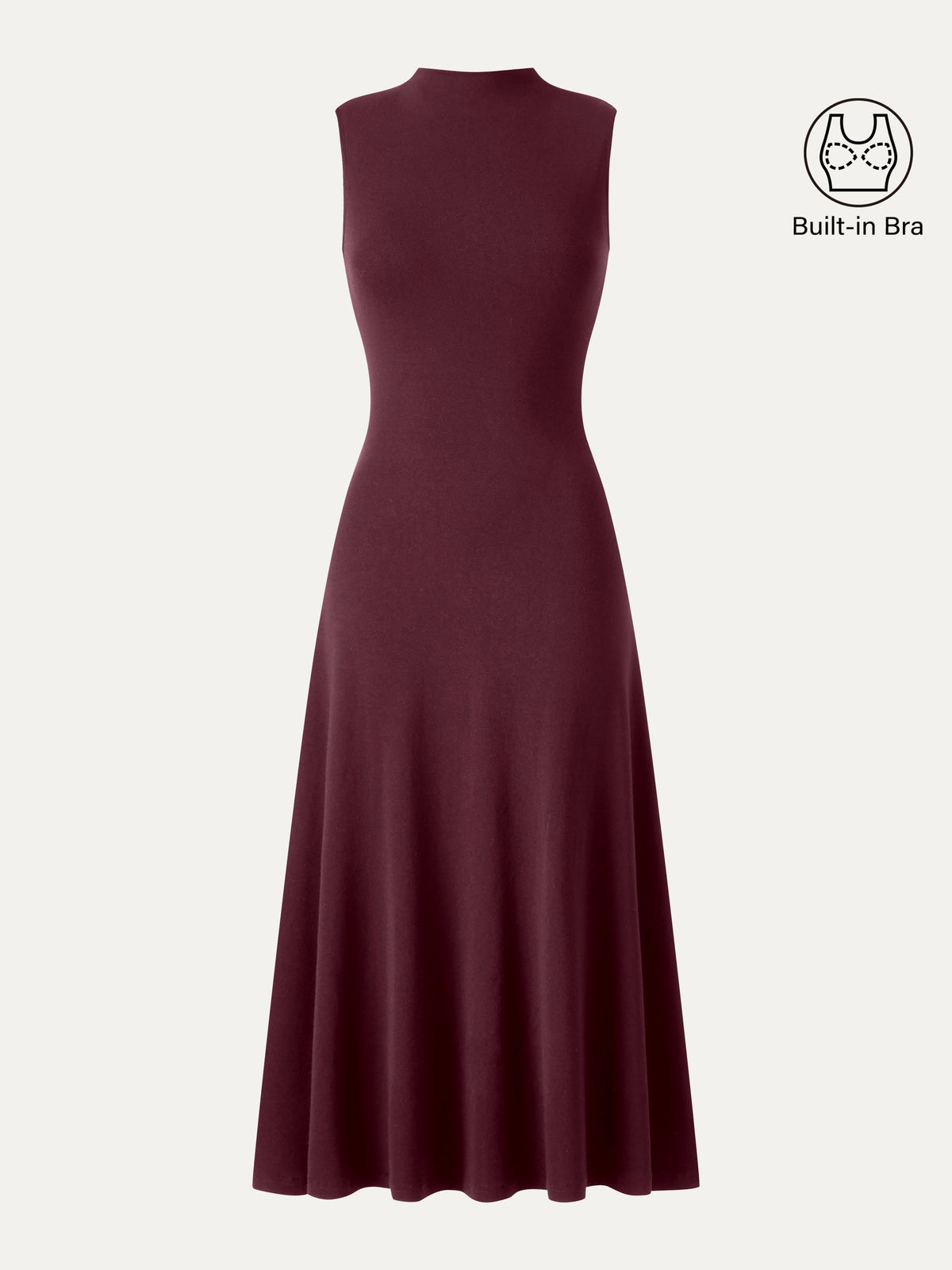 OGLmove Women's Eco-Mousse® Mock Neck Sleeveless A-Line Midi Bra Dress