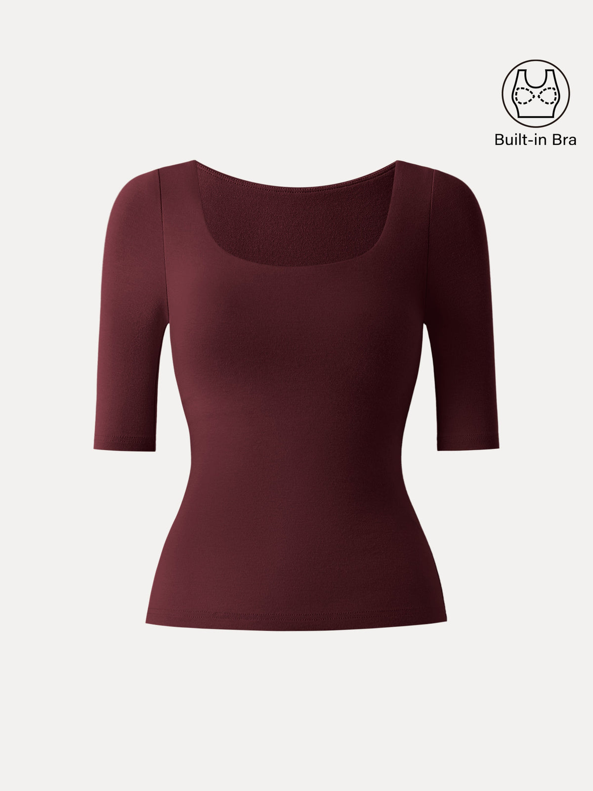 OGLmove Women's Square Neck Elbow Length Sleeve Bra Top