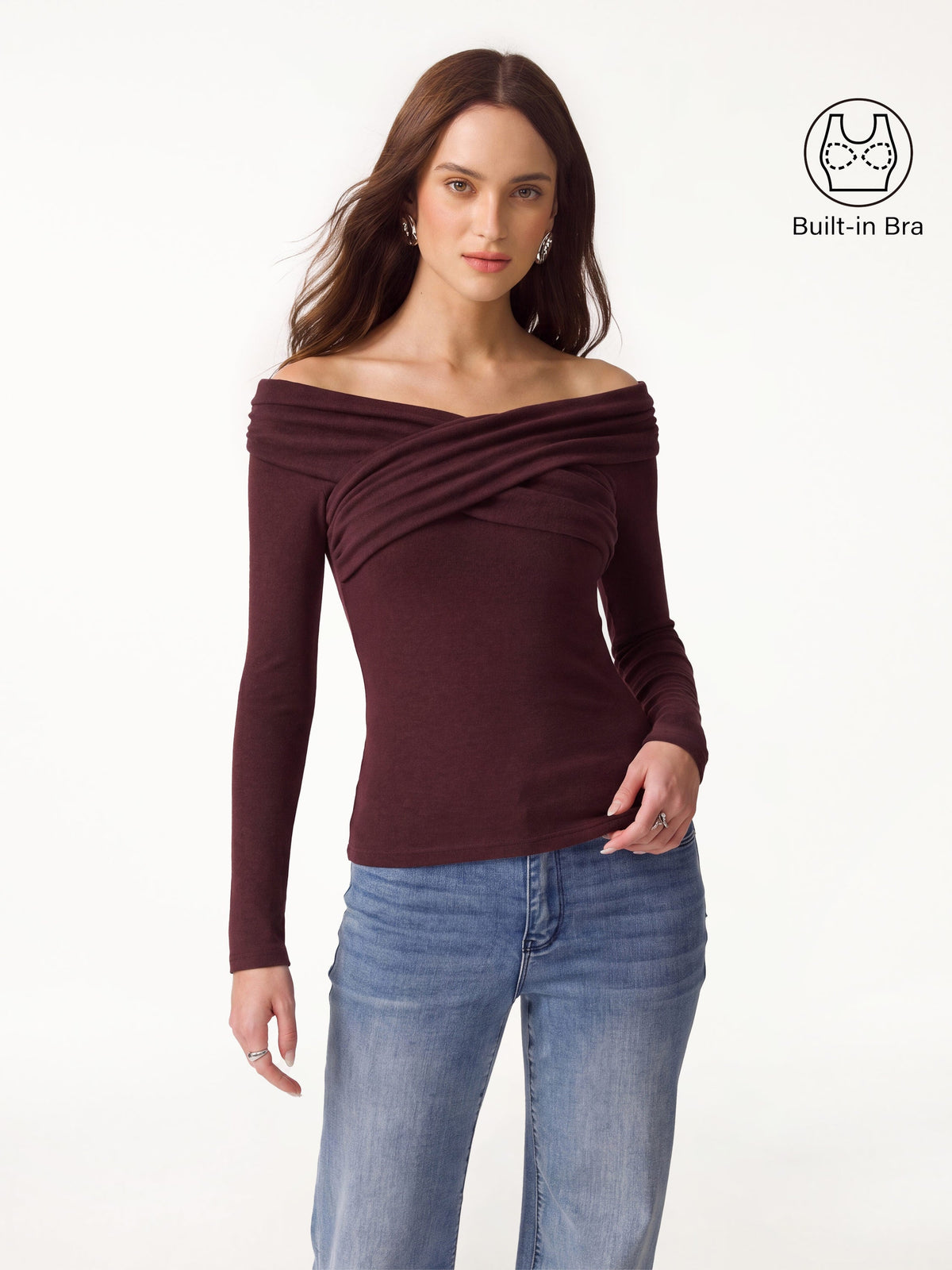 OGLmove Women's Eco-Mousse Surplice Long Sleeve Ruched Bra Top